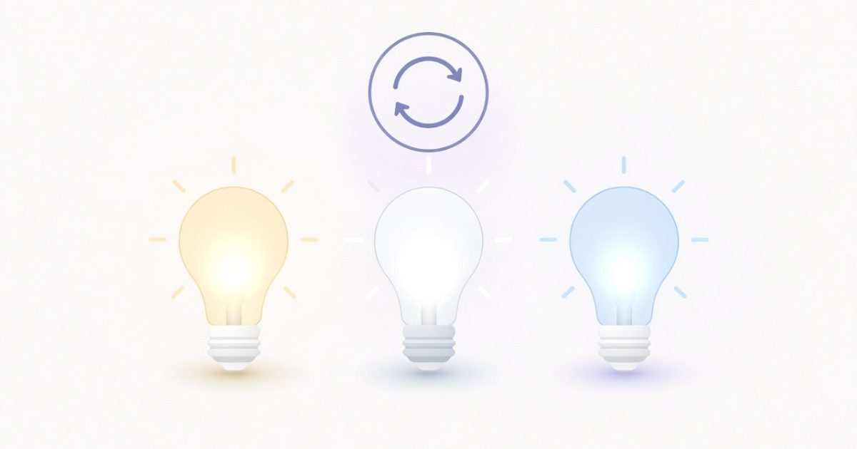 Three smart light bulbs in warm to cool white with a firmware update icon